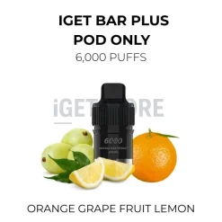 Iget bar plus pods 6000 puffs orange grape fruit lemon