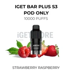 Iget bar plus s3 pod only 10000 puffs strawberry raspberry