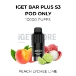 IGET Bar Plus S3 Pod Only Peach Lychee Lime 10000 Puffs