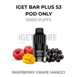 Iget bar plus s3 pod only 10000 puffs raspberry grape mango