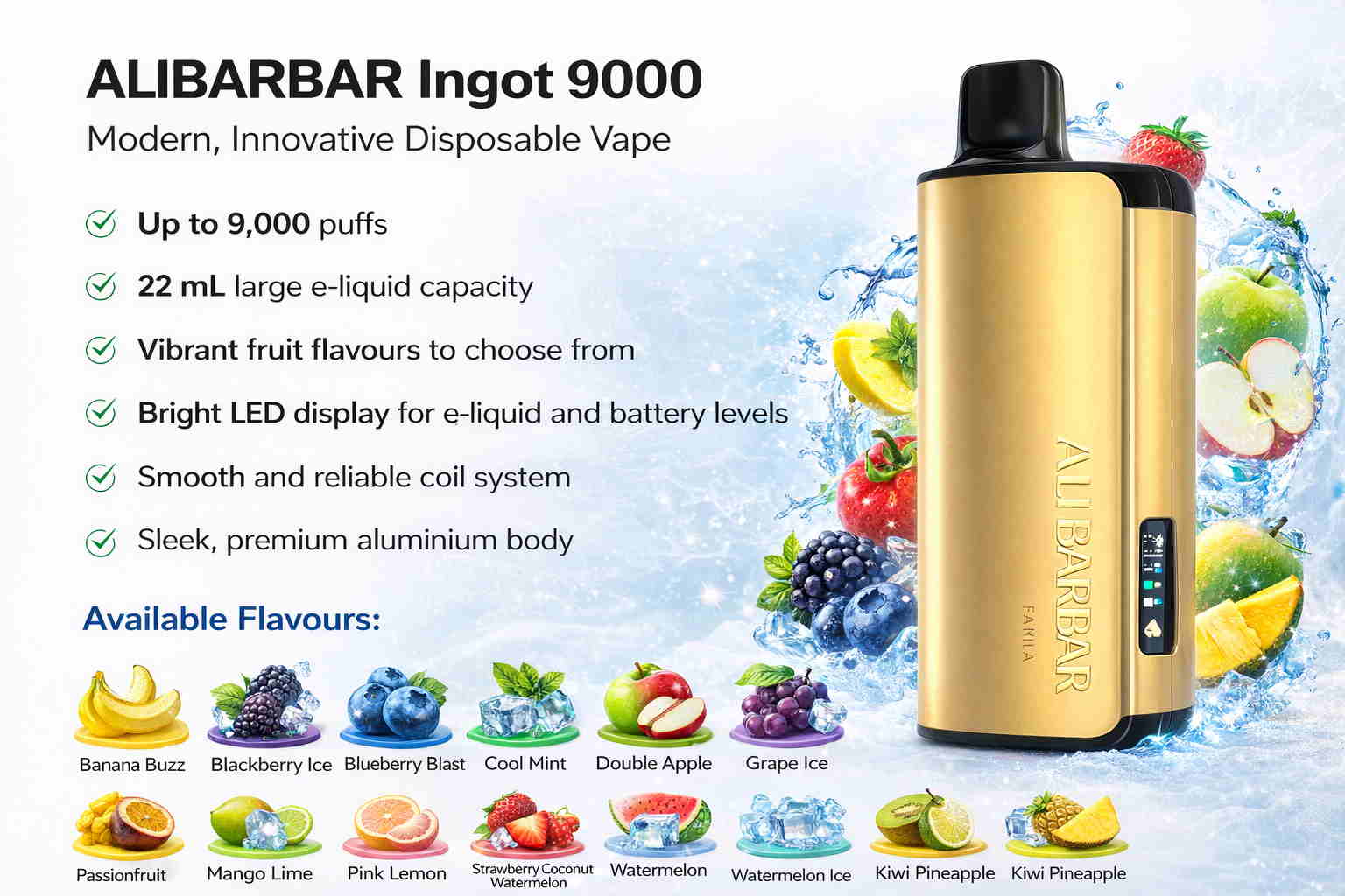 Product Overview: Alibarbar Ingot 9000 Puffs