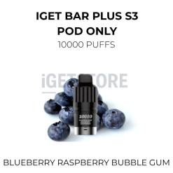 Iget bar plus s3 pod only blueberry raspberry bubble gum10,000 puffs