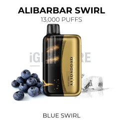 Alibarbar Swirl Blue Swirl 13000 Puffs disposable vape beside blueberries and ice cubes