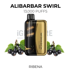 Alibarbar Swirl Ribena 13000 Puffs disposable vape beside clusters of blackcurrants