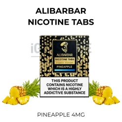ALIBARBAR Pineapple Nicotine Tabs 4mg pack beside fresh pineapple chunks