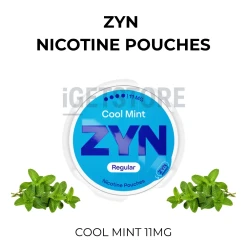 ZYN Cool Mint 11mg nicotine pouches can with fresh mint leaves