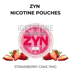 ZYN Strawberry Cake 11mg slim nicotine pouches can with fresh strawberries